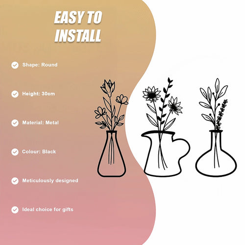 Metal Iron Flower Vase Wall Art Decoration