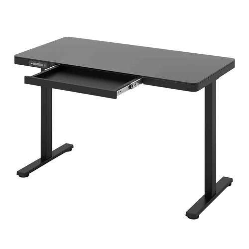 Electric Standing Desk 120x60cm Black Glass with Drawer & Wireless Charger