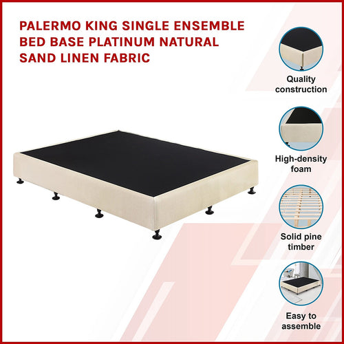 King Single Slatted Ensemble Bed Base - Sand Linen Breathable Cover