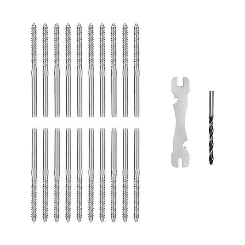 Stainless Steel DIY Rope Balustrade Kit 3.2mm Swage 2 x Lag Screw Term - 10 pack
