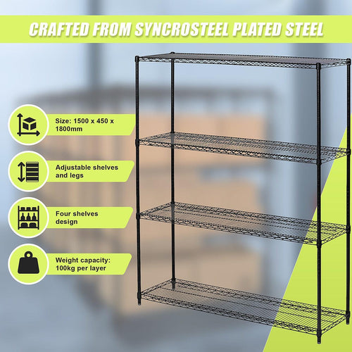 Modular Wire Storage Shelf 1500 x 450 x 1800mm Steel Shelving - Baking Black Technology