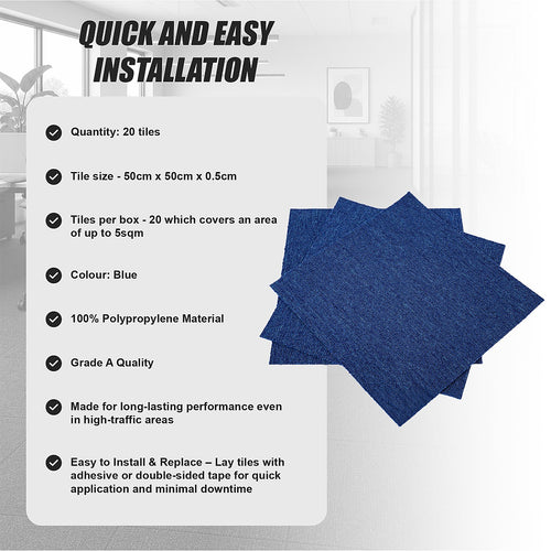 5m² Blue Carpet Tiles Set – Commercial & Home Flooring for Office, Retail & Living Areas