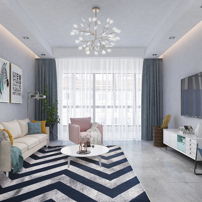 200x300cm Large Floor Blue Chevron Stripes Rug – Modern Area Carpet for Bedroom, Living Room, Lounge or Home Décor Mat