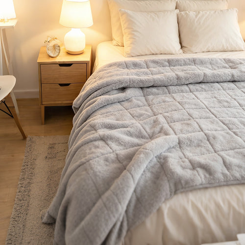 10kg Teddy Fleece Weighted Blanket 150 x 200cm Ultra Soft Sherpa Heavy Blanket Grey for Bed, Sofa & Home Comfort