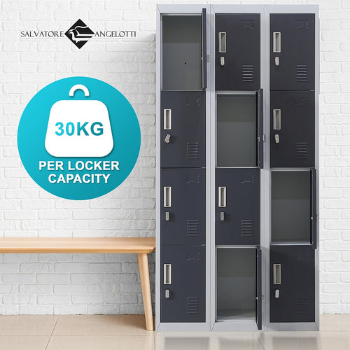 12-Door Locker – Grey with Charcoal Door with Padlock-operated | Secure Storage for Office, Gym or School Use