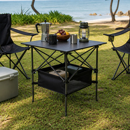 Folding Camping Table with Storage Net – Steel & Aluminium