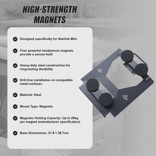 Starlink Mini Magnetic Roof Mount Portable Steel Vehicle Mount with Handle for RV, 4WD & Camping