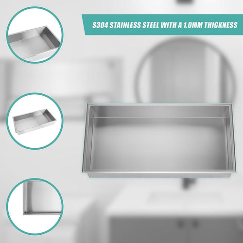 641 x 336 x 101mm Shower Niche Single Shelf Organizer No Tile Needed in Stainless Steel Finish