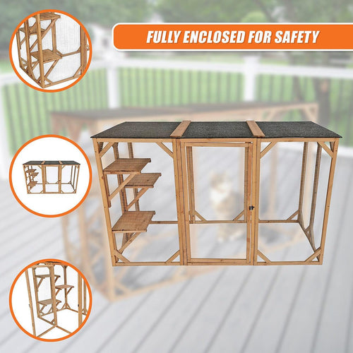 180cm Large Cat Enclosure Wooden Outdoor Cage with 3 Platforms