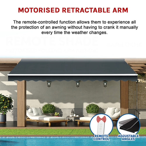 Automatic Retractable Awning 4x3m - Grey Outdoor Wall Sunshade