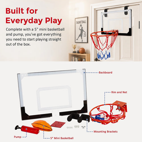 Indoor Mini Basketball Hoop Set – Door-Mounted Backboard Kit with Durable Ring & Mini Ball for Home Play