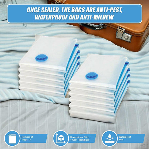 Vacuum Sealed Clothing Travel Bag Compact Storage x12