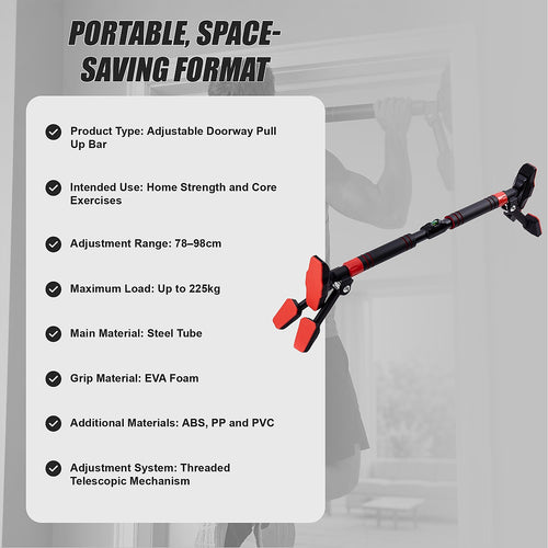 Doorway Pull Up Bar – 78–98cm Adjustable No-Drill Design