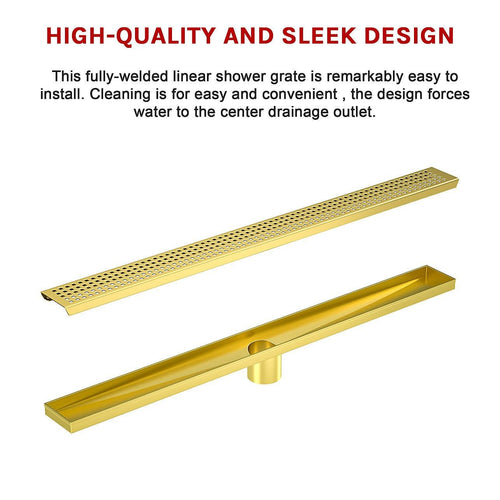 80cm Bathroom Shower Brushed Brass Grate Drain w/ Centre outlet Floor Waste
