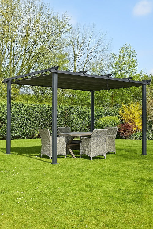 3x4M Aluminium Retractable Pergola Marquee with Slanted Roof – Garden Patio Canopy