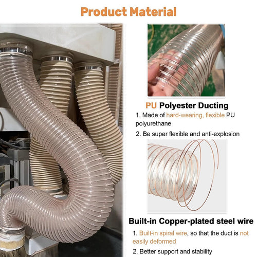 2m PU Flexible Ducting Hose – Clear Ventilation Tube for Dust, Fume & Woodworking Extraction