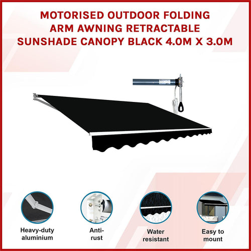 Automatic Retractable Awning 4x3m - Black Outdoor Wall Sunshade