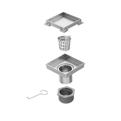 15 x 15cm Square Shower Drain with Tile Insert Grate – Chrome Stainless Steel