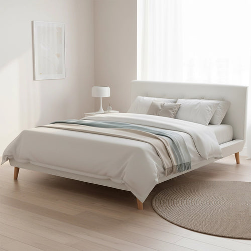 Queen PU Leather Deluxe Bed Frame - White
