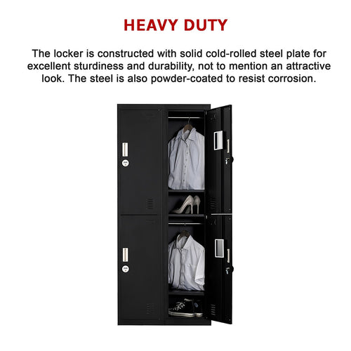 2x2 Door Black Metal Locker – Secure Storage with 4-Digit Combination Lock