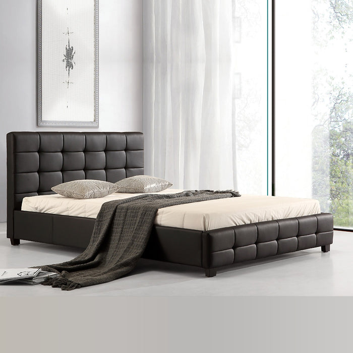 Queen Black PU Leather Deluxe Bed Frame