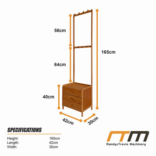 42x165cm Wooden Hall Stand with Drawer – Modern Minimalist Floor Coat Rack in Dark Wood