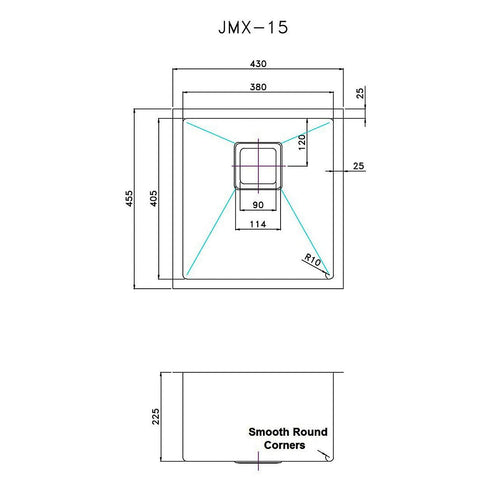 430x455mm Handmade 1.5mm Stainless Steel Sink with Square Waste