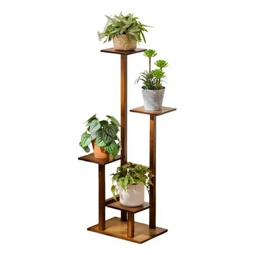 4 Tier Vertical Dark Wood Plant Stand Indoor Display Rack