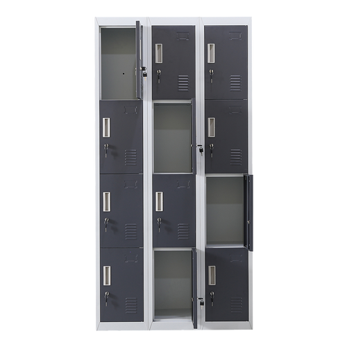 12-Door Locker – Grey with Charcoal Door with Standard Lock with 2 Keys | Secure Storage for Office, Gym or School Use