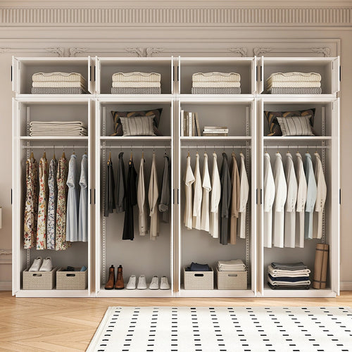 320x240cm 8-Door White Steel Hanging Wardrobe with Black Handle Storage Cabinet