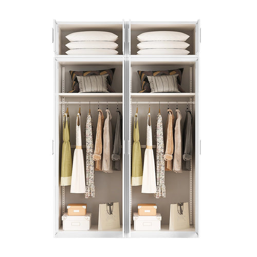 160x240cm 4-Door White Steel Hanging Wardrobe with White Handle Storage Cabinet