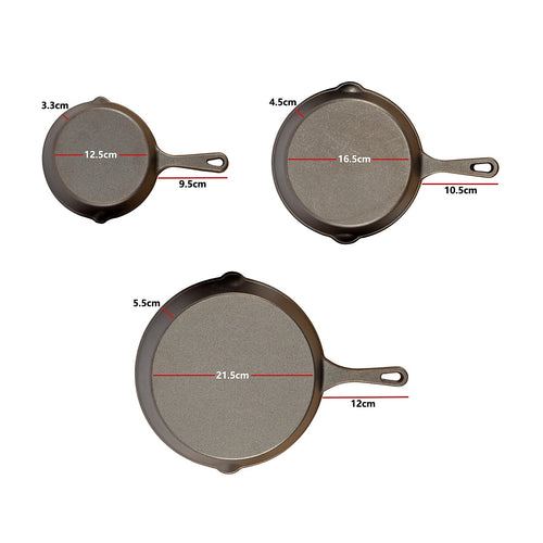 Chef Cast Iron Frying Pan Set – 3-Piece Skillet, Grill & Oven-Safe Cookware for Versatile Home Cooking