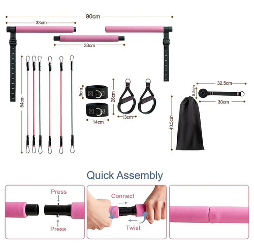 14pc Pilates Bar Kit with Resistance Bands & Belt – Multifunctional Fitness Pedal Puller for Home Workout