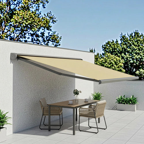 Heavy Duty Full Cassette Retractable Awning: Motorised 5.0 x 3.0m Beige Sunshade