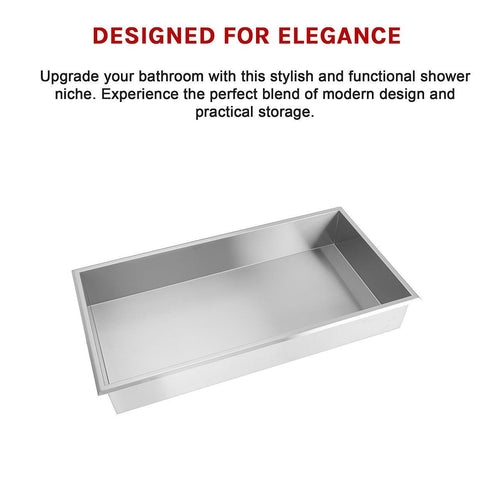641 x 336 x 101mm Shower Niche Single Shelf Organizer No Tile Needed in Stainless Steel Finish