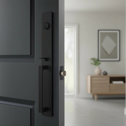 Matte Black Single Door Handle Set Dummy Front Entry with Deadbolt Style Lock