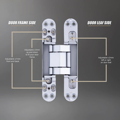Hidden Door Hinges 180° Heavy Duty 3D Adjustable Silver 40kg Capacity