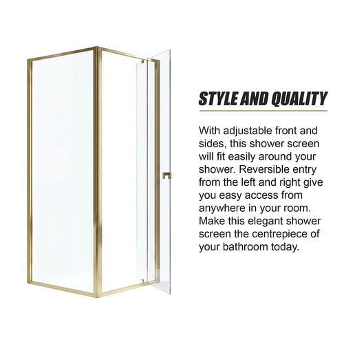 Adjustable Semi Frameless Shower Screen Front: (82~90)x195cm with Gold Hardware and Side: (77~80)x195cm