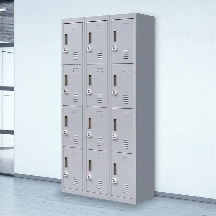 12 Door Locker for Office, Gym, School & Home Storage in Grey - 3-Digit Combination Lock