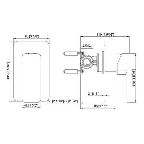 Single Square Shower Bath Mixer Tap Bathroom WATERMARK Approved - Black