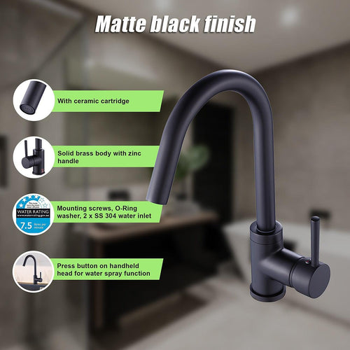 Kitchen Mixer Tap Faucet for Basin Laundry Sink in Black