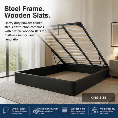 Gas Lift Bed Mechanism – King Bed Frame with Wooden Slats
