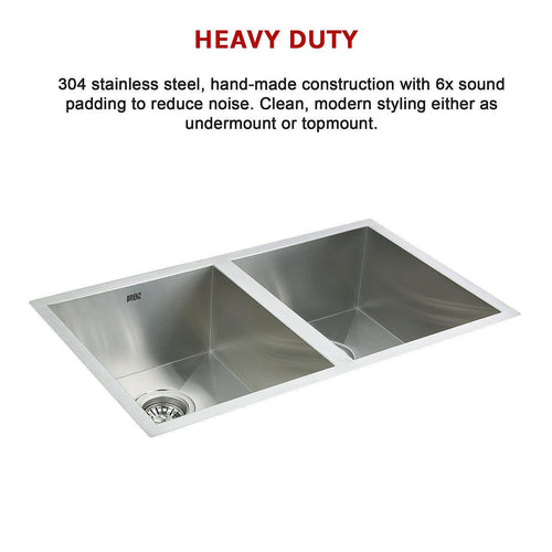 1.2mm Handmade Double Stainless Steel Sink with Waste - 770x450mm