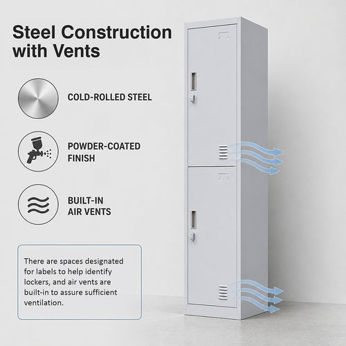 2-Door Metal Locker Cabinet in Grey – Padlock-operated