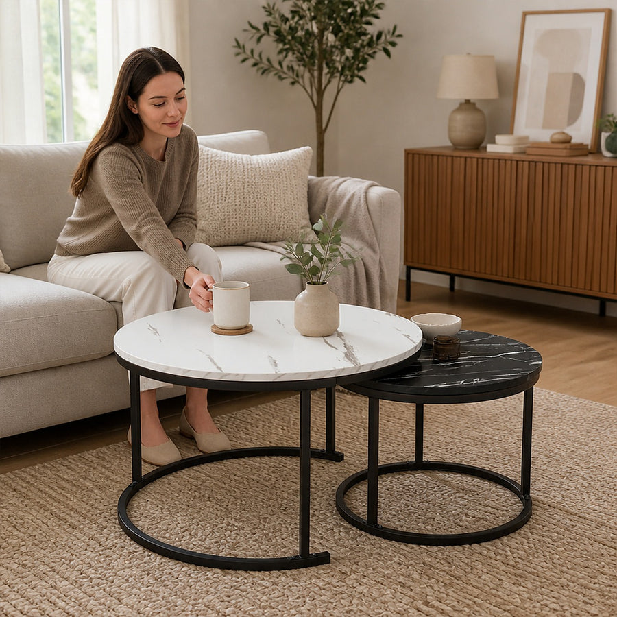 Nesting Tables – Round Reversible Coffee Table Set