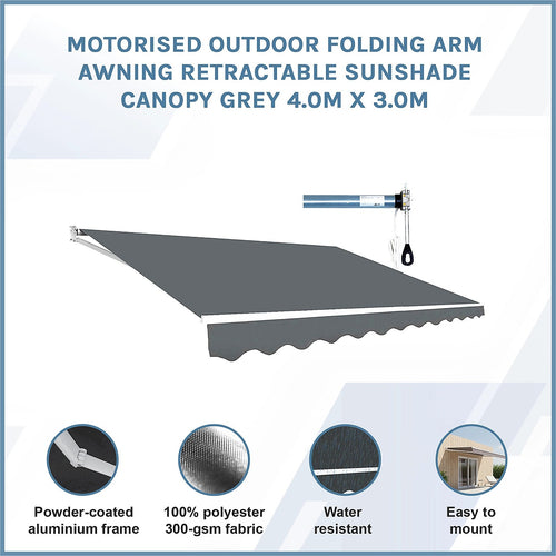 Automatic Retractable Awning 4x3m - Grey Outdoor Wall Sunshade