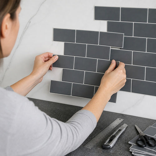 3D Peel-and-Stick Wall Tiles – Dark Grey Subway Design, 10 Sheets