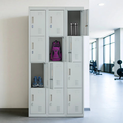 12-Door Locker – Grey with Padlock-operated | Secure Storage for Office, Gym or School Use