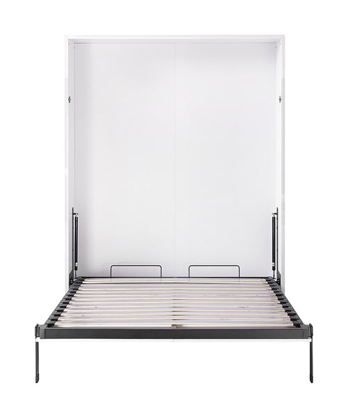 Double Wall Bed in White Gloss – Space Saving Murphy Bed Kit with Gold Door Handle