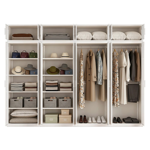 320x240cm 8-Door White Steel 2 Hanging and 2 Shelf Wardrobe with White Handle Storage Cabinet